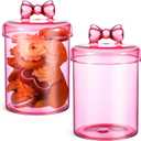 2 Pack Glass Candy Jar Storage Containers with Airtight Lid 30 oz Cute Food Storage Organizers for Hot Cocoa Bar Supplies, Overnight Oats,Kitchen Cookies,Coffee Beans,Dry Goods,Tea(Pink Bow)