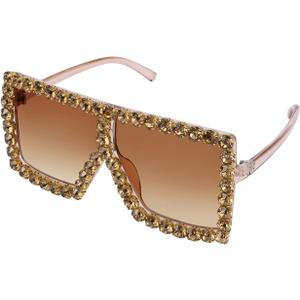 FEISEDY Oversized Sparkling Crystal Sunglasses Disco Diamond Flat Top Fashion Square Large Shades B2782