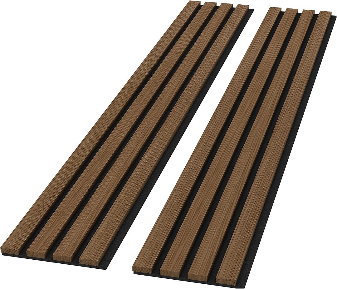 ROOMTEC Acoustic Wood Wall Panels, 94.49 x 12.6 Soundproof Wall Panels, Wood Slat Wall Panels for Wall Decor (Walnut)
