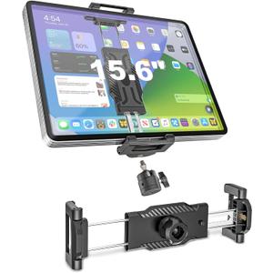 iPad Tripod Holder Mount Adapter for 5.5-15.6" Tablet Phone with 1/4" Screw Thread & Ball Head, 17mm Ball Head Connector Tablet Clamp Mount fits iPad Pro 12.9, Air Mini, Galaxy Tab, iPhone