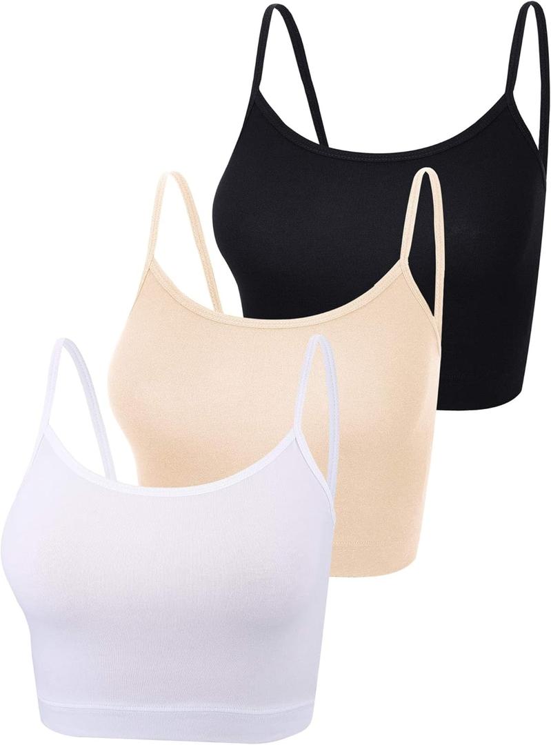 Boao 3 Pcs Crop Camisole Top Spaghetti Strap Tank Sleeveless Crop Tank Top for Women Sports (Medium, Black, White, Light Beige)