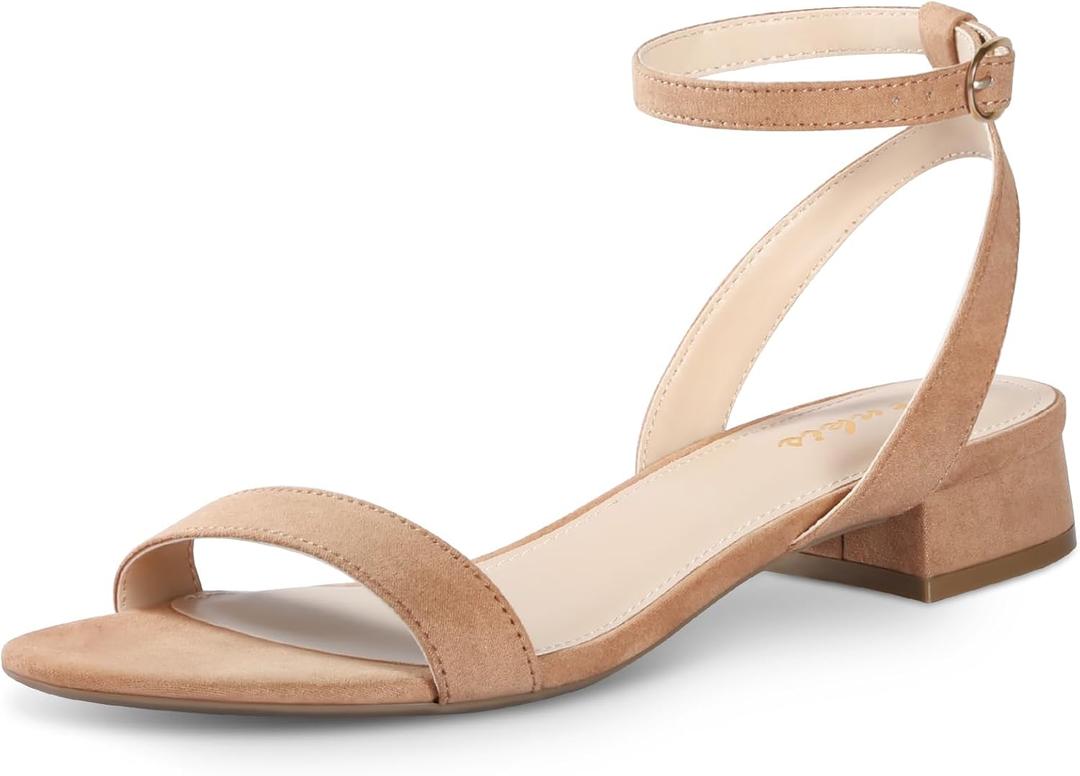 Ankis Black Nude White Red Women Sandals Comfortable Walking Strappy Open Toe Sandals for Women Dressy Summer 1 Inch Low block Heel Flat Adjustable Ankle Strap WideShoes 2024 (Taupe), Size 10