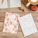 2 Pcs Strawberry Daisy Spiral Notebook, Preppy Cute Spiral Notebooks for Women Girls Friend, 160 Pages Trendy Hardcover Journal Notebook for Writing Travel Business Home Office Aesthetic Notebooks
