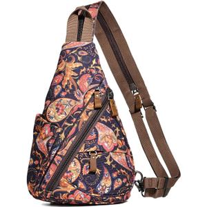 KL928 Canvas Sling Bag - Small Crossbody Backpack Shoulder Casual Daypack Rucksack for Men Women (Canvas-floridcolor-digital 20)