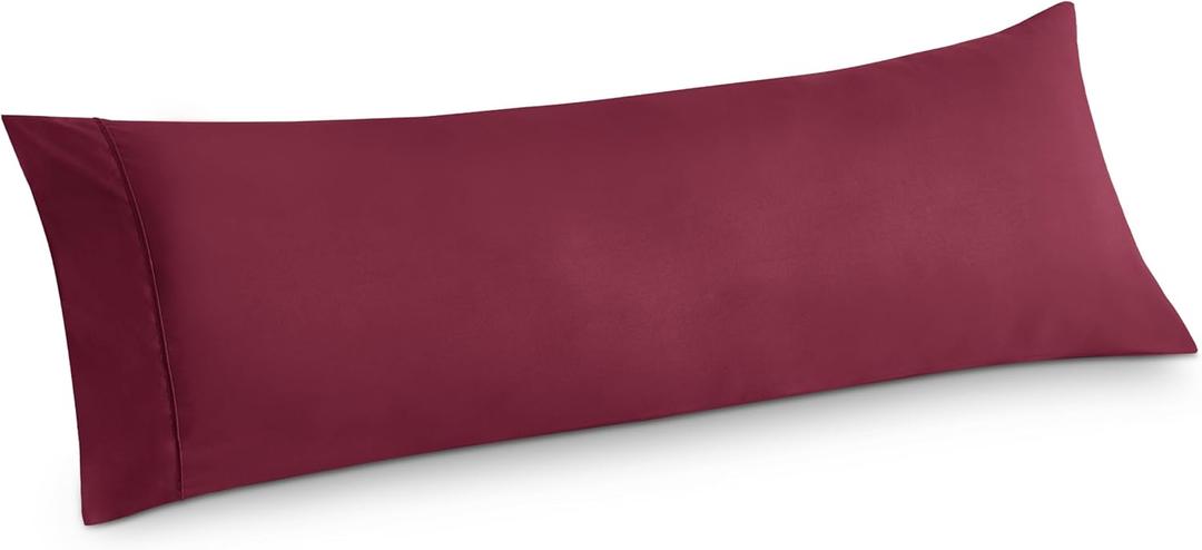 Bedsure Body Pillow Case Cover - Burgundy Brushed Microfiber Long Pillow Cases, Ultra Soft and Cozy Body Pillowcase with Envelope Closure for Kids, Wrinkle, Fade Resistant, 1 Pack, 20x54 Inches