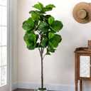 Artificial Fiddle Leaf Fig Tree - 6FT Tall Fake Tree with White Planter, Large Faux Ficus Lyrata Tree Floor Plants, Artificial Plant Indoor Home Decor Office Living Room Housewarming Gift