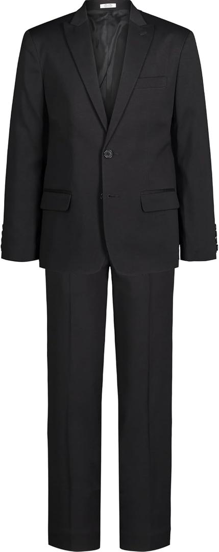 Calvin Klein Boys' 2-piece Formal Suit Set, Single Breasted Jacket & Straight Leg Dress Pants (5, Black Stretch)