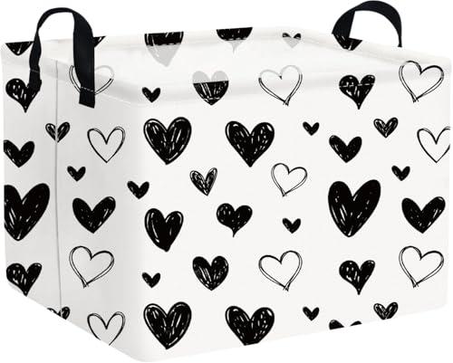 FXOCSHE Heart-Shaped Collapsible Waterproof Laundry Basket, Black Hearts