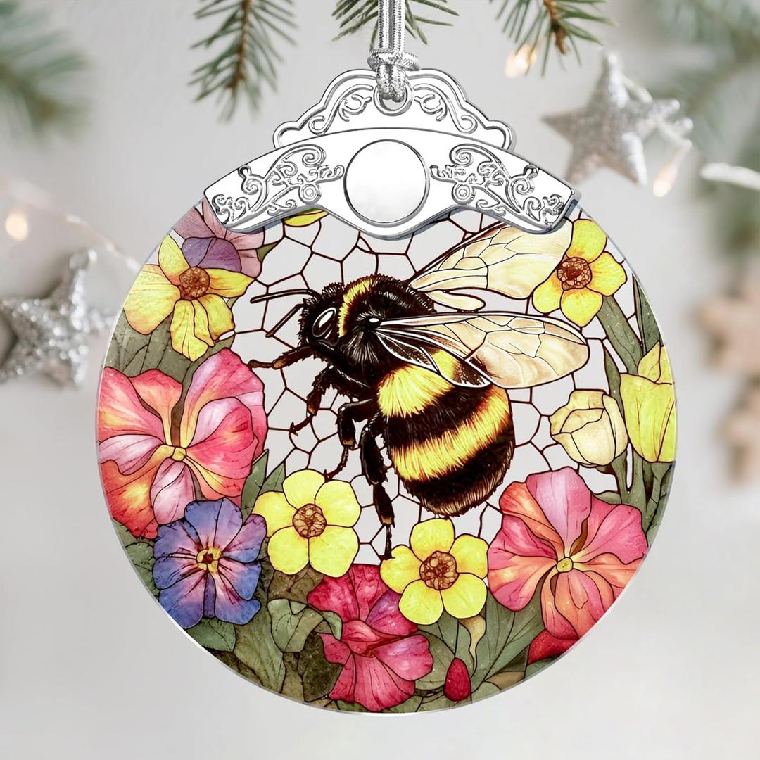Christmas Ornaments: Stained Glass Ornament, Christmas Tree Ornament, Hanging Ornaments for Home Decor & Xmas Tree Decorations  Exquisite Holiday Decor, Gifts & Holiday Present - Bee