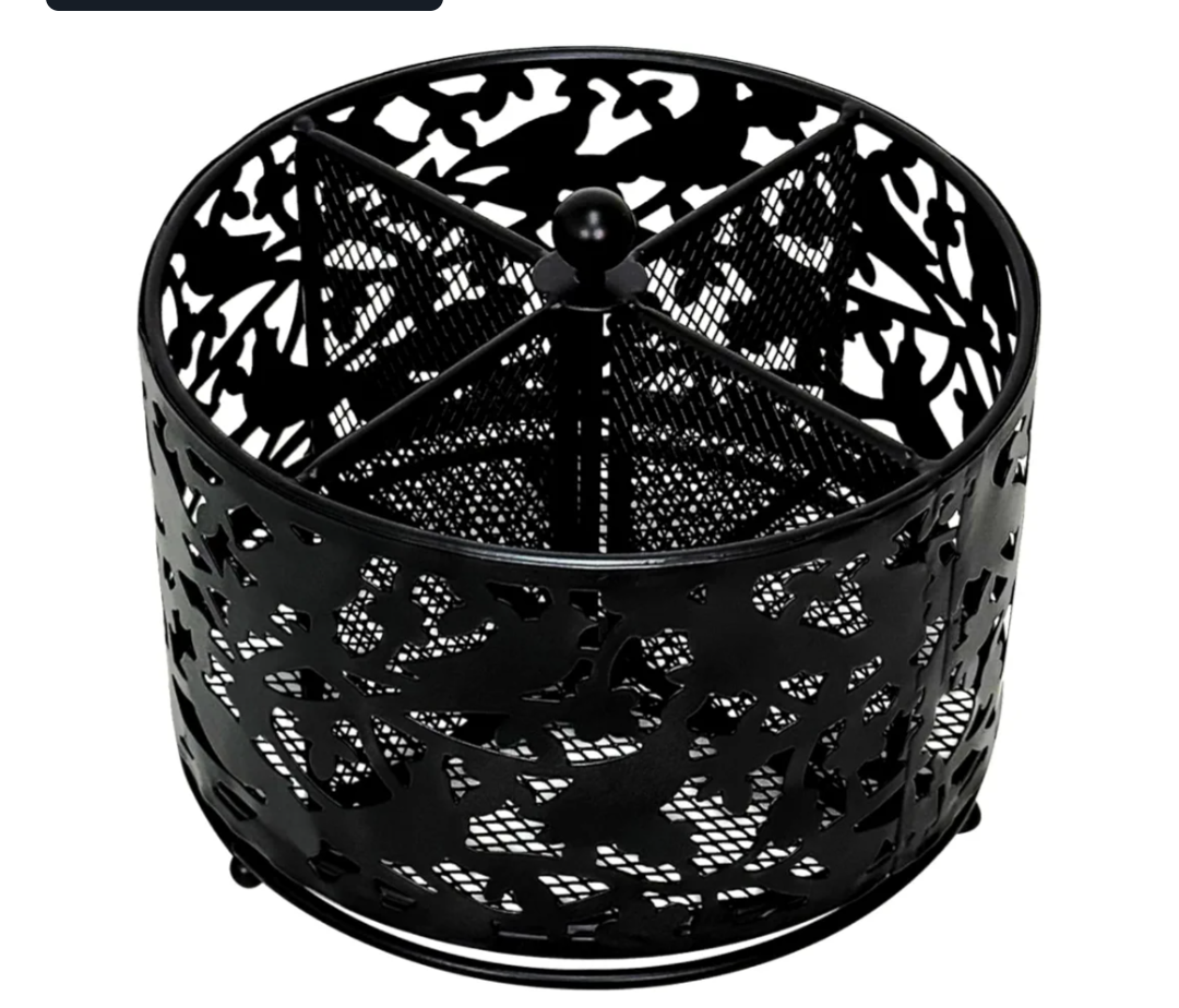 360 Degree Rotate Pen Holder for Desk Mesh Desk Pen Organizer Pencil Holder Large Capacity Accessories & Workspace Organizers for School,Home (Black bird lace pattern, No hook)