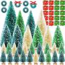 Iceyyyy 56 Pcs Artificial Mini Christmas Trees Set - Miniature Sisal Frosted Christmas Trees Bottle Brush Trees for DIY Crafts Home Table Top Decor (Blue Green&light Green&yellow Green)