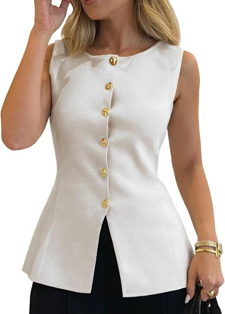 Womens Sweater Vest Button Down Sleeveless Cardigan Sweater 2025 Summer Trendy Casual Knit Tops (White, S)