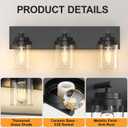 IZORRO Bathroom Vanity Light Fixture, 3-Light 22 Inch Matte Black Bathroom Light Fixtures Over Mirror, with Clear Glass Shade, Modern Farmhouse Vanity Lights, Rustic Restroom Lighting Fixtures