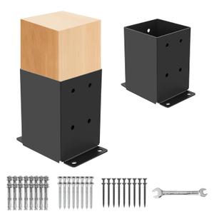 44 Post Base 2 Pcs, (Inner Size 3.6"x3.6") Post Brackets, Heavy Duty Black Metal Powder-Coated Thick Steel Post Anchor Outdoor for Support Deck Base Plate Fence Post Kit