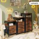 Lazzanto NightStand Bedside Charging Table Bedroom - Brown Night Stand with Charger Station, Modern Bed Side End Table with Open Shelf & 2 Fabric Drawers, USB-C Port for Dorm, Living Room