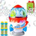 Rocket-Shaped Bubble Machine for Kids & Pets - Dual Powerful Bubble Outlets, Automatic 360 Rotation, Adjustable LED Lights & Music Ideal for Indoor/Outdoor Birthday Parties