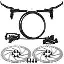 TOBWOLF 1 Pair MTB Disc Brake Set, Hydraulic Disc Brake Kit with 160mm Rotors, Left Front 81cm & Right Rear 147cm, Aluminum Oil Pressure Calipers Levers for Mountain Bike E-Bike Fat Bike Road Bike
