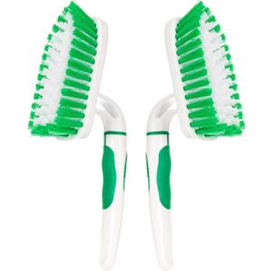 2-Pack Scrub Brush for Cleaning with Long Handle,Medium Firm Brush Bathroom Cleaning Supplies and Bathtub Cleaner and Shower Cleaning Brush,Multi-Scene Use for Kitchen or Carpet Brush,White&Green