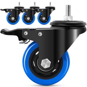 Stem Caster Wheels 3 Inch,Heavy Duty Threaded Stem Casters, 3/8"-16 x 1 (Screw Diameter 3/8", Length 1") Swivel Casters Set of 4 with Safety Dual Locking Wheel for Furniture and Cart