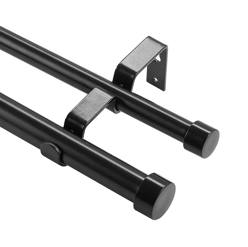 Double Curtain Rods 36-72 Inch(3-6ft), Heavy Duty 1 Inch Front and 1 Inch Back Diameter Telescoping Drapery Rod with Resin Marbled Finials and Aluminum Alloy Brackets, Dark Black