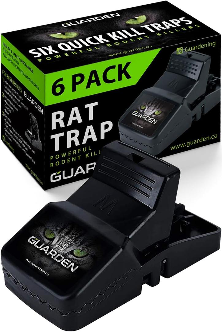 Rat Trap Six Pack - Indoor and Outdoor Traps for Mice, Voles, Rats, Chipmunks - Easy to Set, Powerful Snap, Quick Kill - by Guarden