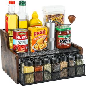 Bathroom Counter OrganizerWood & Iron Spice Rack Organizer - Space Saving Desktop Storage Shelf for Kitchen Countertop, Office, Bathroom,Easy Assembly