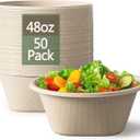 Homestockplus 48 Oz Disposable Bowls - Heavy Duty and Compostable Bowl - Made from Sugarcane and Bamboo Fibers, Microwave Safe - Large Paper Bowl for Soup, Salad, Ramen, Popcorn, etc. [50 Pack] (48 Oz, 50/Pack)