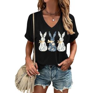 Casual V-Neck Graphic Tees for Women Summer Cute Short Sleeve Holiday Family Match T-Shirt Tops (X-Large)