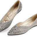 LIYUHANJIALU Flats Shoes Women Rhinestone Pointed Head Ballet Flats Comfortable Soft Memory Foam Insole Flat Shoes for Women Comfortable Dress Shoes Size 10.5  Silver 