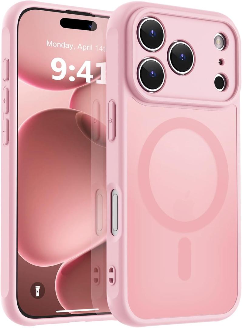 MOCCA Magnetic for iPhone 17 Pro Case, (Compatible with Magsafe) (16FT Military Grade Protection) Full Camera Protection Anti-Fingerprint Slim Translucent Matte Phone Cover 6.3",Pink