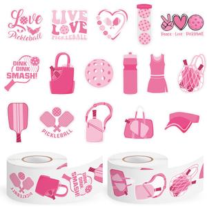 2 x Pink Pickleball Roll Stickers - 1000Pcs Aesthetic Pickleball Paddle Waterproof Vinyl Stcikers for Kids Women, Sports Ball Aesthetic Decals for Water Bottles Laptop Laptop Party Gifts Events