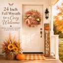 24 Inch Fall Wreaths for Front Door, Pumpkin Autumn Wreath