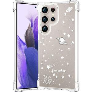 Compatible for Samsung Galaxy S25 Ultra Case Clear Cute for Women - Rugged Phone Cases Funda Protector Cover Skin (White Planets Galaxy Universe)