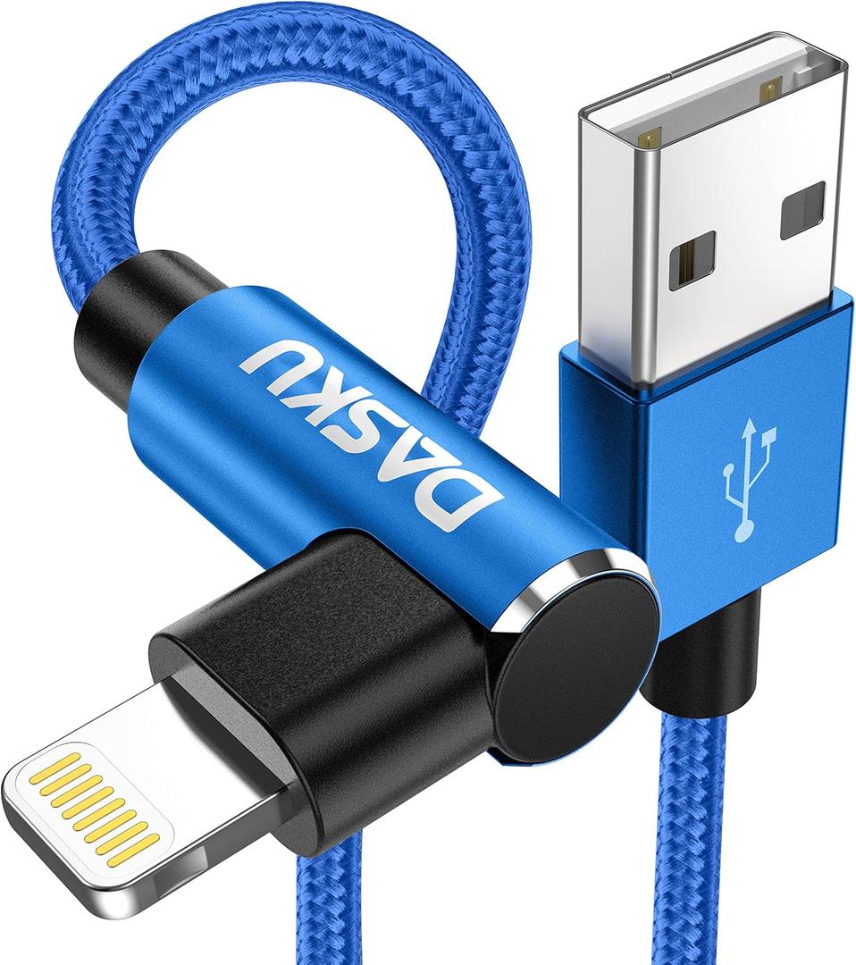 90 Degree iPhone Charger 10FT 2Pack [MFi Certified] USB Lightning Cable 10 Foot Right Angle Nylon Braided Apple Charging Cord Compatible with iPhone 14/13/12/11/Pro/Max/Mini/X/Plus/8/7/6/5/Plus/iPad (Blue)