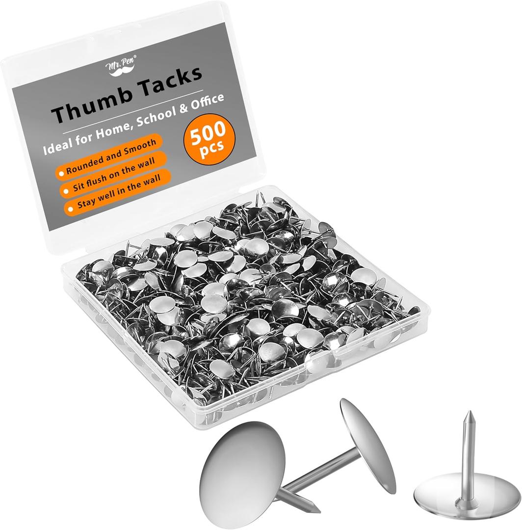 Mr. Pen Thumb Tack, Flat Push Pins, Silver Thumb Tacks, 500 Pack