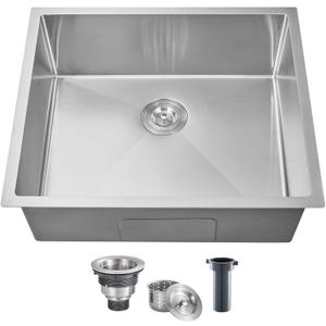 MENATT 25 Inch Undermount Kitchen Sink, 25 x 22 Inch 304 Stainless Steel Handmade Single Bowl Kitchen Sink, Brushed