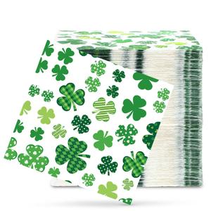 St. Patrick's Day Napkins 10 Inch Green Shamrocks Dinner Paper Napkins Disposable Irish Holiday Napkins Beverage Cocktail Decorative Paper Napkins for Saint Patrick's Party(Bright)