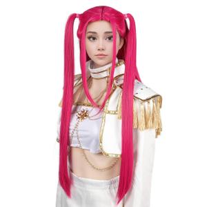 Hot Pink Long Straight Wig,Long Twin Tails Cosplay Wig,Heat Resistant Synthetic Hair,40 Inch Length, Pigtail Style,Halloween Costume Adult Accessory