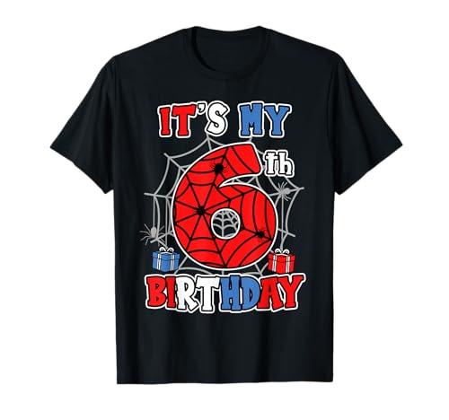 It's My 6th Birthday Spider Theme Party 6 Year Old Boys Kids T-Shirt (Youth S)