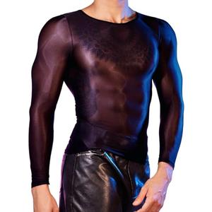 EHSUYAB Sexy Mesh Shirt for Men, Long Sleeve Stretchy Muscle Suit Bodycon Top Party, Sheer Lingerie Clubwear Rave Outfit Black One Size