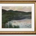 ARPEOTCY Gold Framed Scenery Wall Art, Living Room Bedroom River Landscape Pictures Wall Decor, Farmhouse Retro Decor, Canvas Prints, Antique Picture Frame Vintage Paintings, 13x16 Inch (16L" x 13W", Summer Night Landscape)