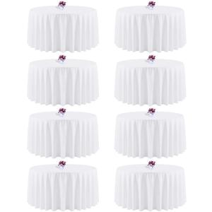 8 Packs 120 Inch White Round Tablecloth in Diameter, Washable Polyester Fabric Tablecloths, Wrinkle Resistant Table Cloth for Wedding Party Banquet Dining