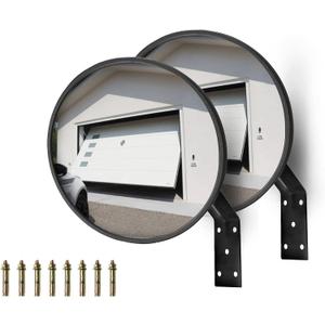 CNQLIS 8 Inch Convex Mirror Outdoor with Adjustable Wall Fixing Bracket,Blindspot Traffic Mirror for Driveway Garage Park Outdoor Wide Angle View Curved Security Blind Spot Mirrors2 Pcs