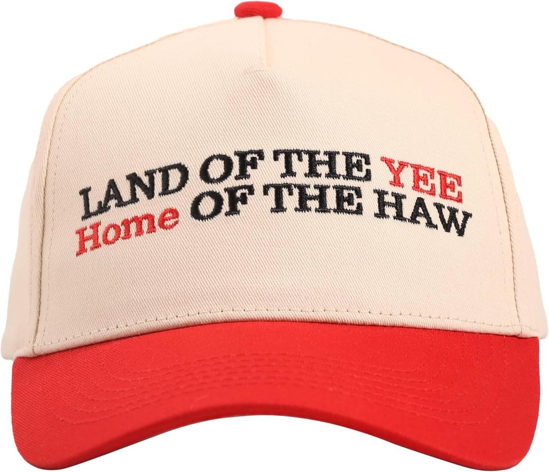 Classic Novelty Baseball Cap, Funny Design, Adjustable Fit, Casual Style (Large, Land of the Yee Home of the Haw)