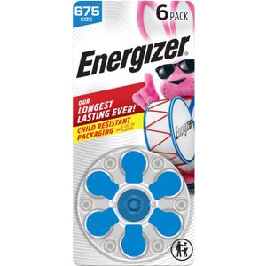 Energizer Hearing Aid Batteries Size 675, Blue Tab, 6 Pack