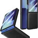 Foluu Leather Case for Samsung Galaxy Z Flip 7 with Front Built-in Screen Protector, PU Leather + Hard PC Shell Ultra Thin Slim Durable Protective Phone Cover for Galaxy Z Flip7 5G 2025 (Black)