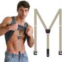 Eurzom Hidden Suspenders for Untucked Men Under Shirt Under Clothing Y Back Suspenders for Men Jeans Outdoor Hiking Ski Pant (Beige)