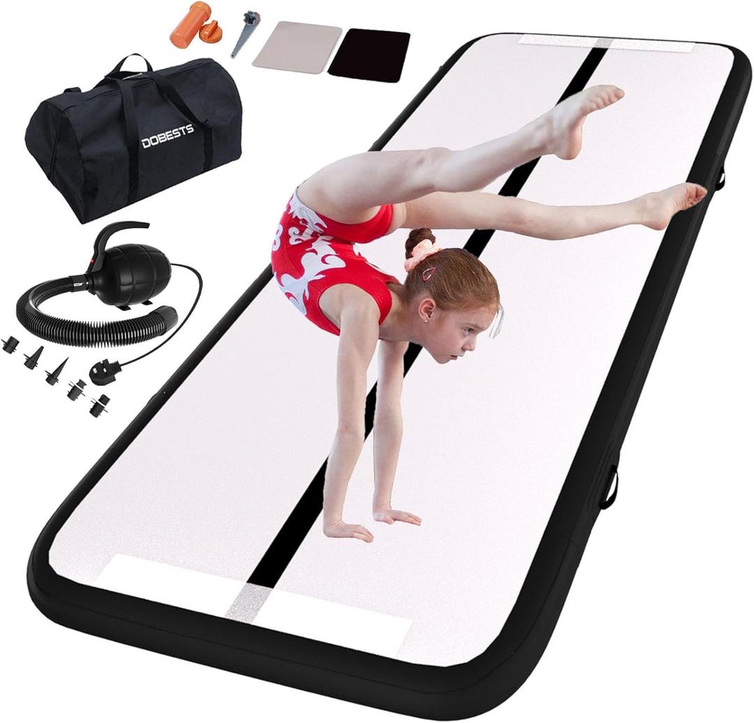 DOBESTS Inflatable Air Gymnastics Mat Tumbling Mat Tumble Track Gymnastics Training Mats for Kids Home 6.6ft 10 ft 13ft 16ft 20ft 4/8in Thick Air Mats for Dance Yoga Cheer Water With Pump (Black)