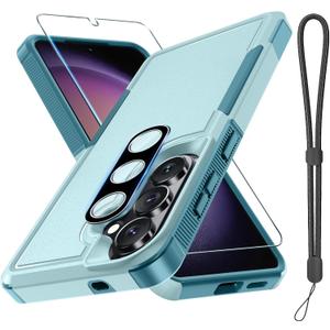for Samsung Galaxy S26+ Plus Case with Screen Protector+Camera Lens Cover,Military Grade Heavy Duty Shockproof Phone Cover with Wrist Lanyard Strap for Samsung S26Plus,Mint Green