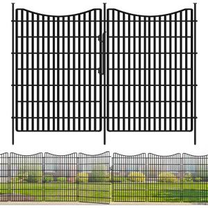 10 Panels Garden Fencing Animal Barrier with Gate, 48 in(H) X 23.6 ft(L) Dog Fence Outdoor for Yard, No Dig Temporary Tall Fence Rustproof Metal Wire Panel Border for Dog, Rabbits, and Patio